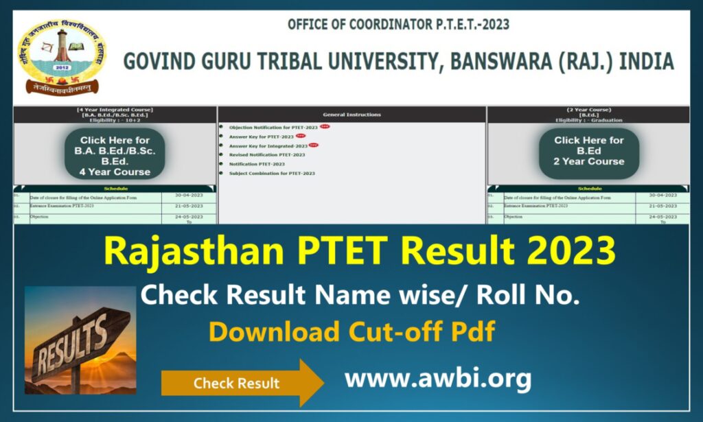 Rajasthan PTET Result 2023 Released Today, Direct Link Available Check Now@ptetggtu.com ptet-result-2023